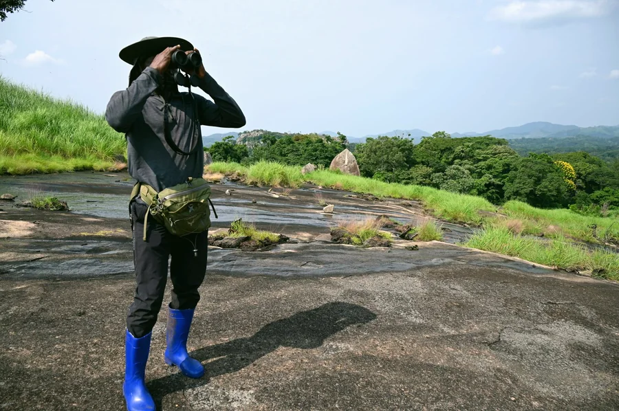Chercheur de PBCA en observation lors d'une mission de terrain, RDC